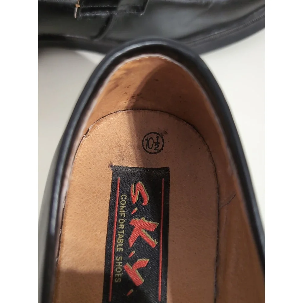 s.k.y. Men's Black‎ Leather Shoes Oxfords Silver Buckle Accent Size 10.5